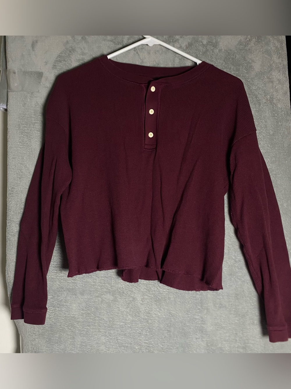 Everlane Burgundy Waffle Henley Long-Sleeve Top size 2  organic cotton 100%